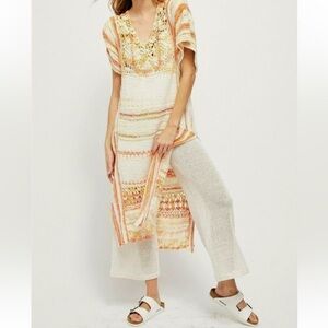 FREE PEOPLE Sunflare Combo Crochet Kaftan/Dress Sz Small Sweater Cover-Up Dress